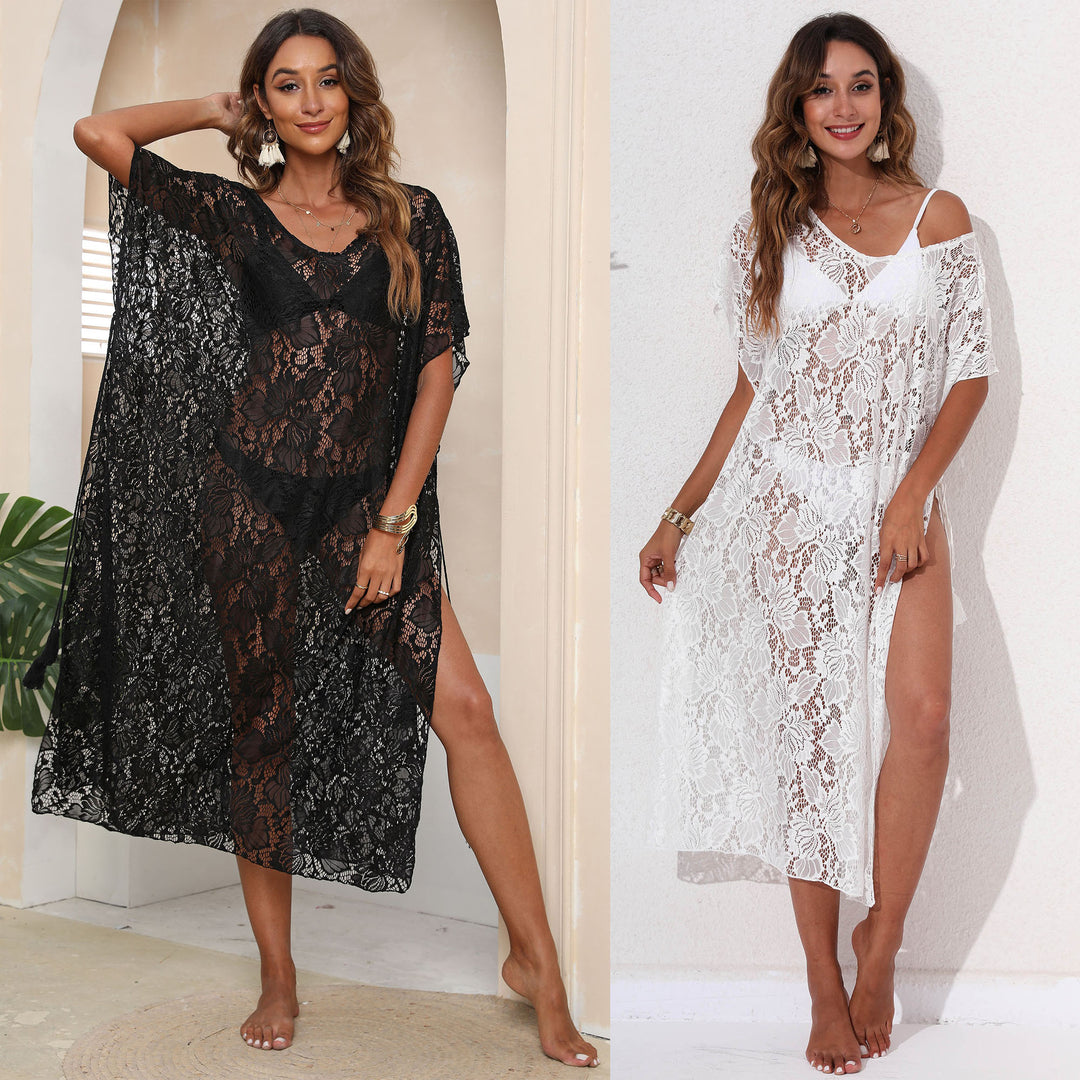 Damen eleganter Häkelstrandüberwurf mit floralen Mustern Echo Archiv