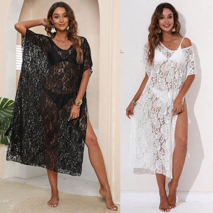 Damen eleganter Häkelstrandüberwurf mit floralen Mustern Echo Archiv