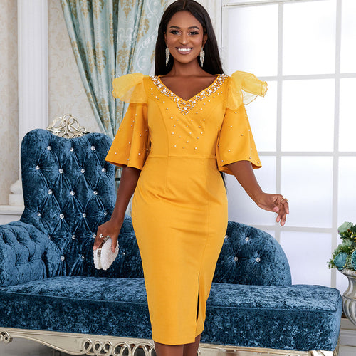 Damen elegantes Schimmerndes Midi-Kleid mit Volantrüsche und Glamourösen Akzenten Echo Archiv