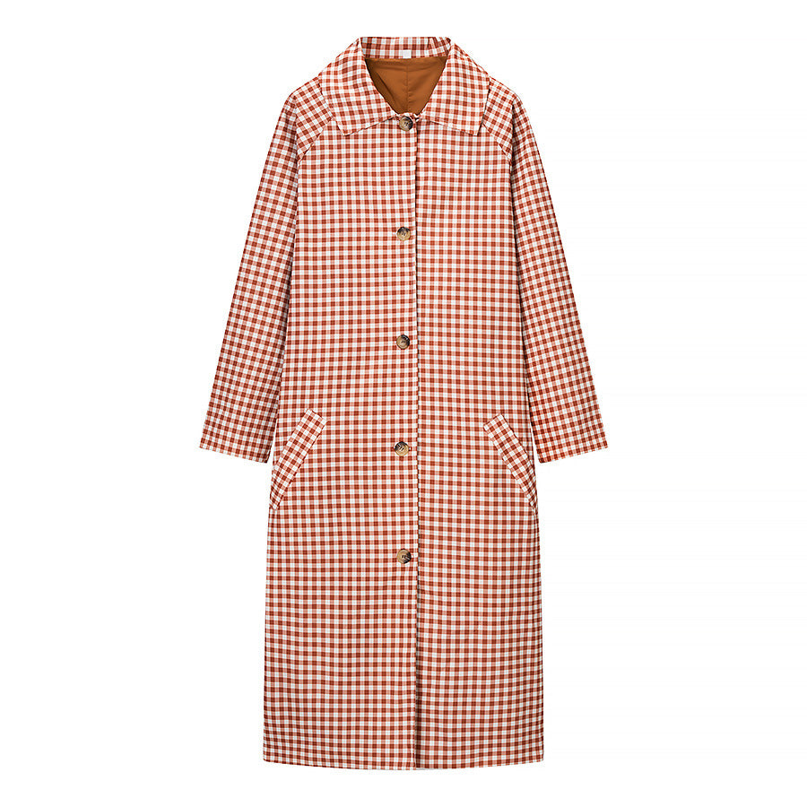 Damen Karo-Trenchcoat mittellang mit Knopfleiste und kontrastgefütterten Manschetten Echo Archiv