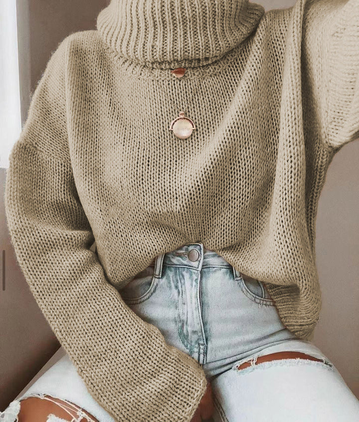 Damen Oversize Rollkragenpullover grobgestrickt mit weitem Schnitt Echoarchiv