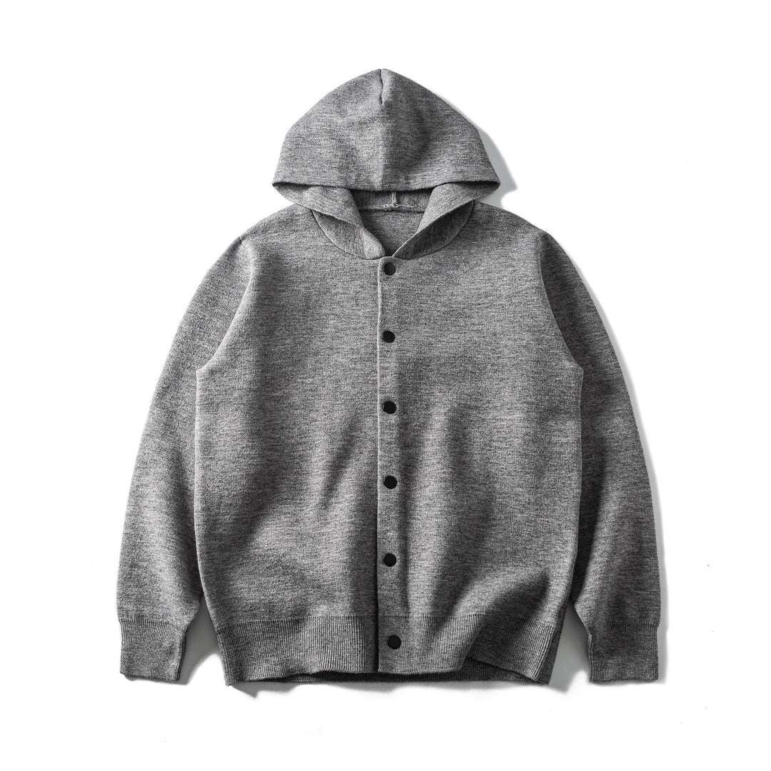 Unisex Leichte Kapuzen‑Strickjacke mit Druckknopfleiste und Rippbündchen Echoarchiv