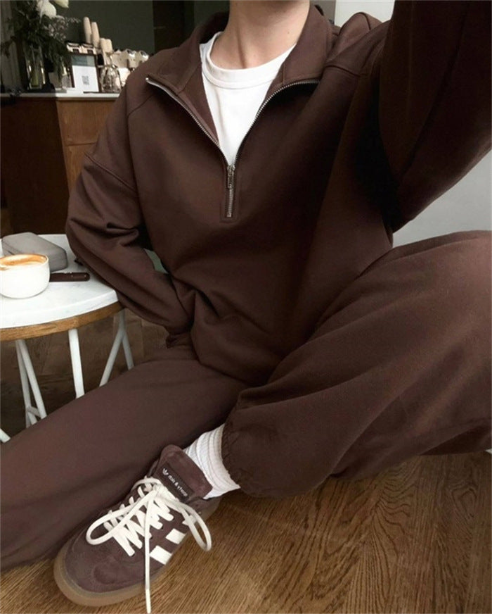Damen Zweiteiliges Sweatset mit Stehkragen-Halbzip und Relaxed-Oversize-Schnitt – Avérine