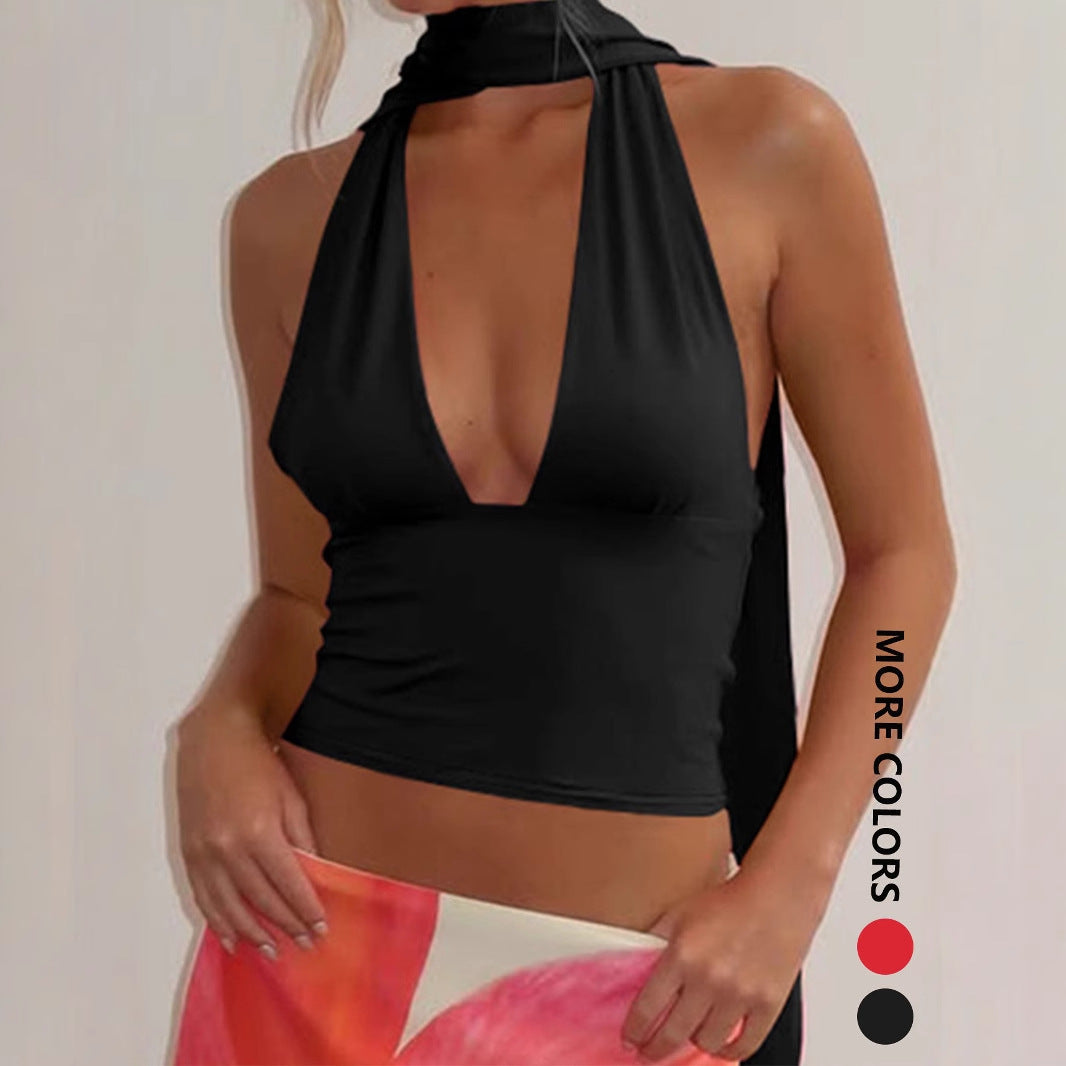 Damen asymmetrisches Top mit variablem Krawattendetail Echo Archiv