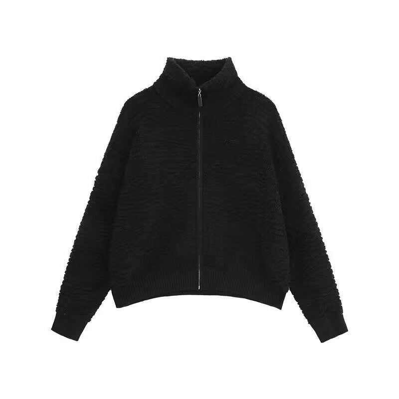 Damen Hochwertiger Strickpullover mit Stehkragen und Reißverschluss Echoarchiv