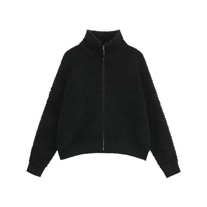 Damen Hochwertiger Strickpullover mit Stehkragen und Reißverschluss Echoarchiv