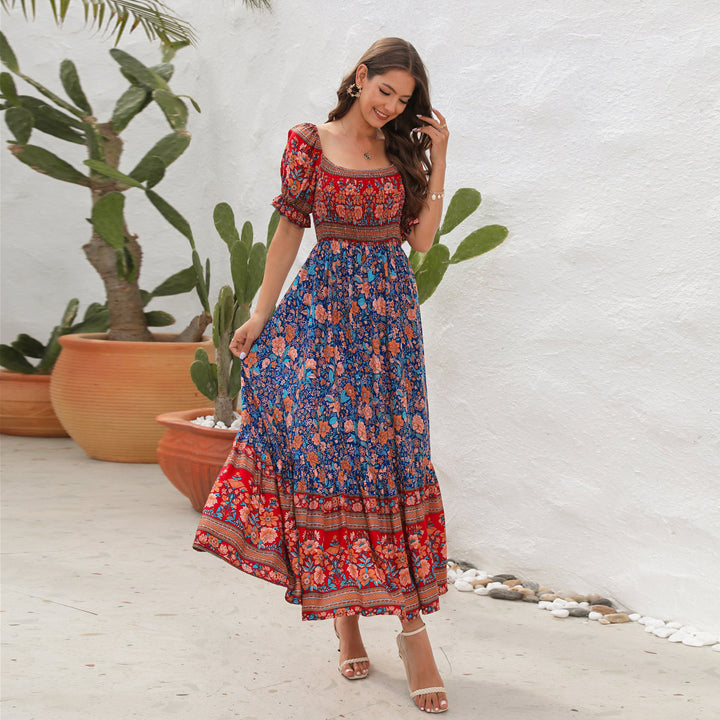 Damen Maxi-Kleid mit schulterfreier Passform und floralen Mustern Echo Archiv