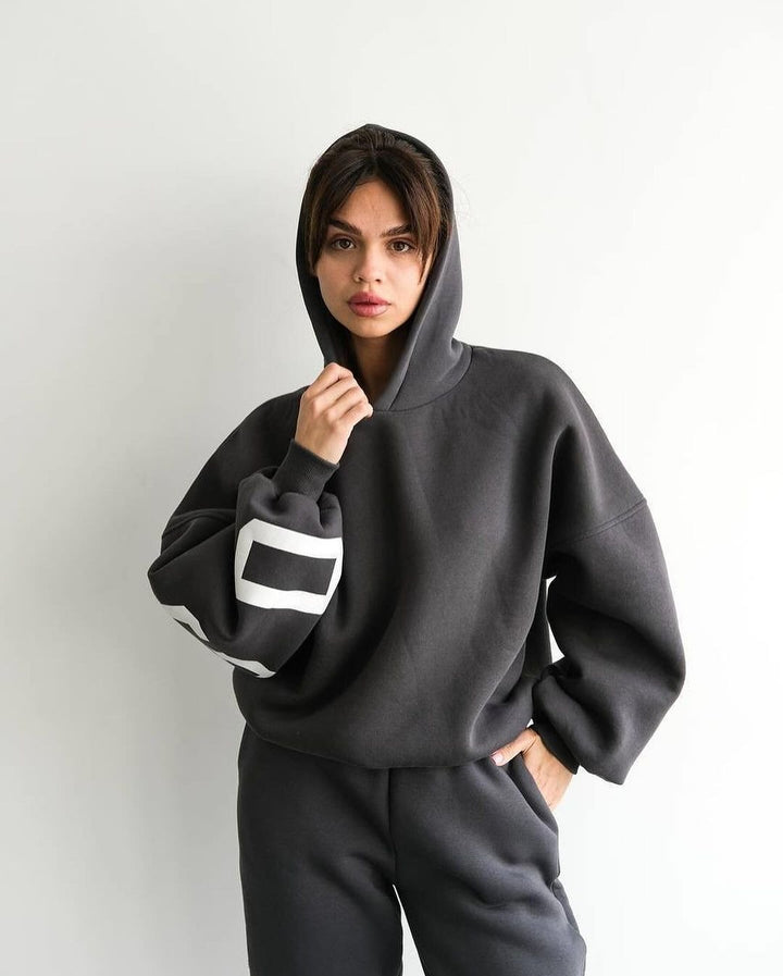 Damen Oversized Kapuzenpullover mit großflächigem Blockprint Echoarchiv