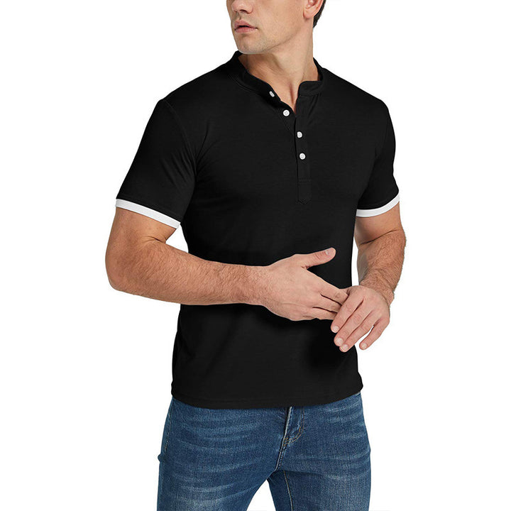 Herren Kurzarm Henley-Shirt mit modischem Stehkragen und kontrastierenden Ärmeln Echoarchiv
