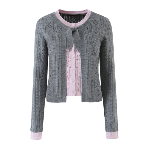 Damen Feinstrick-Zweiteiler Cardigan mit Schleifenkragen und Zierweste Echoarchiv