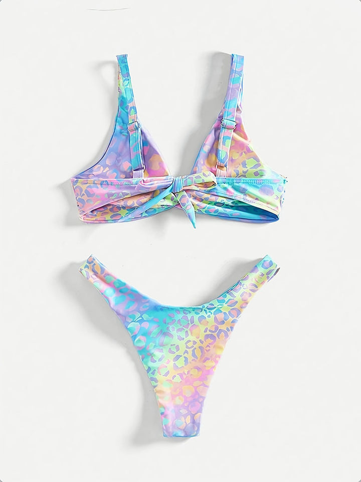 Damen Triangel-Bikini-Set mit raffiniertem Knoten und buntem Leopardenmuster Echo Archiv