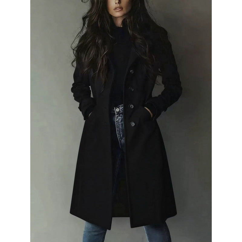 Damen Longline Wollmix-Mantel mit tailliertem Schnitt, Reverskragen und Pattentaschen – Montévia