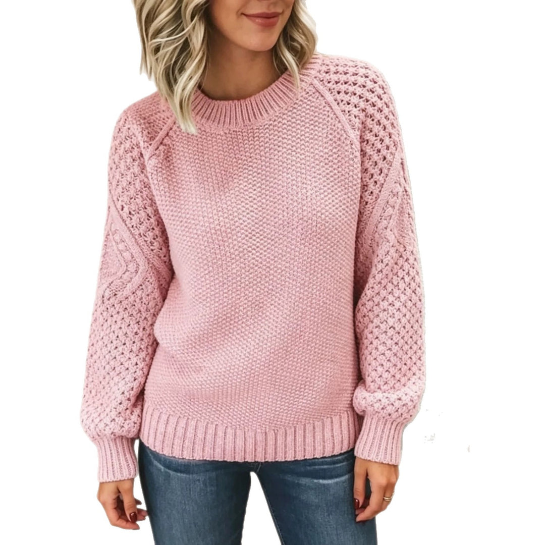 Damen Grobgestrickter Rundhals-Pullover mit Ajour- und Zopfmusterärmeln – Mavelle