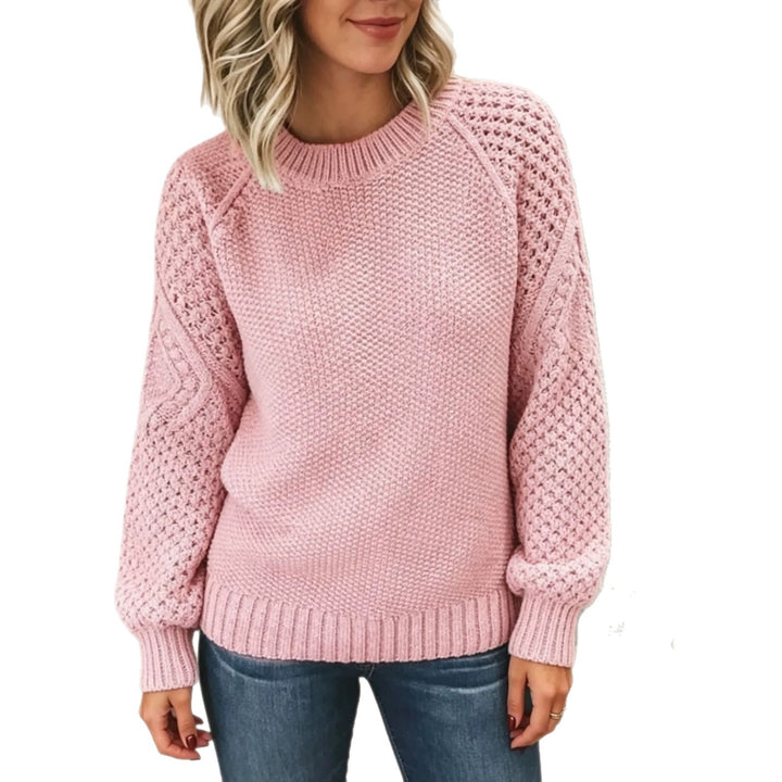 Damen Grobgestrickter Rundhals-Pullover mit Ajour- und Zopfmusterärmeln – Mavelle