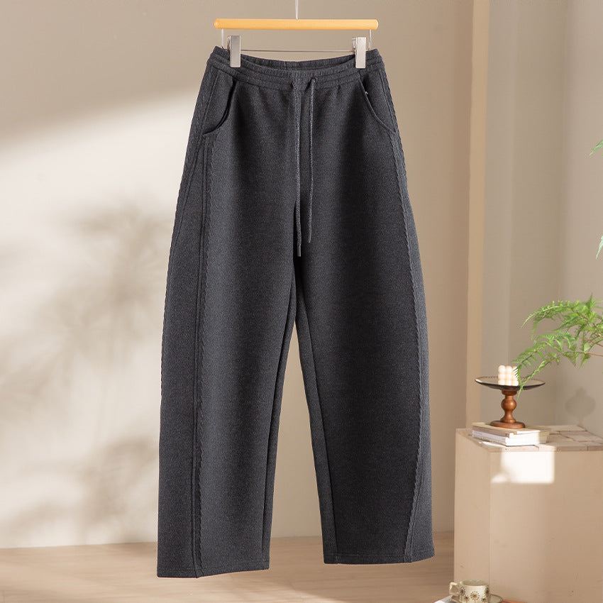 Damen Relaxed-Fleece-Hose mit hoher Taille, Tunnelzug und dekorativer Seitennaht Echoarchiv