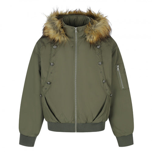 Damen Gefütterte Bomberjacke mit Kapuze und Kunstfellkragen Wattierte Winterjacke Echo Archiv