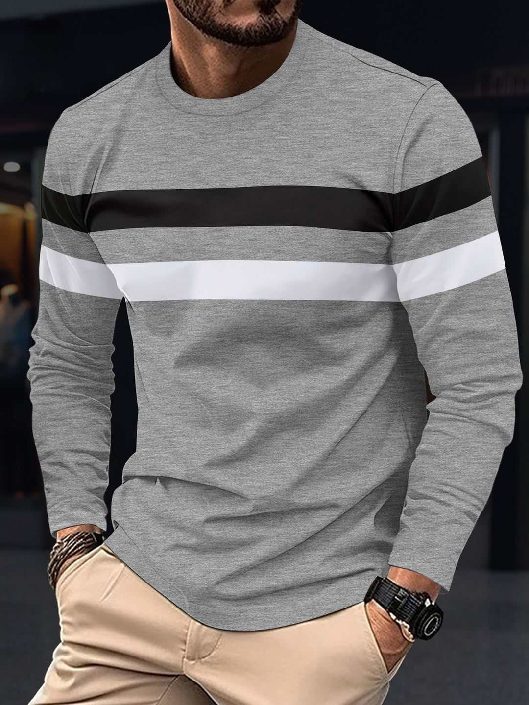 Herren modisches Langarmshirt mit sportlichen Streifen Echoarchiv