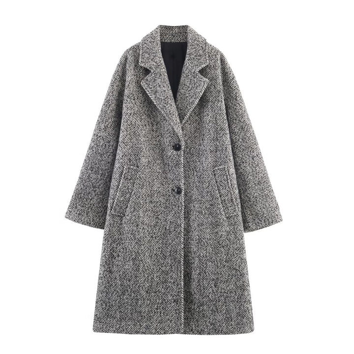 Damen Oversized Mantel mit Fischgrätmuster und tiefem Reverskragen Echo Archiv