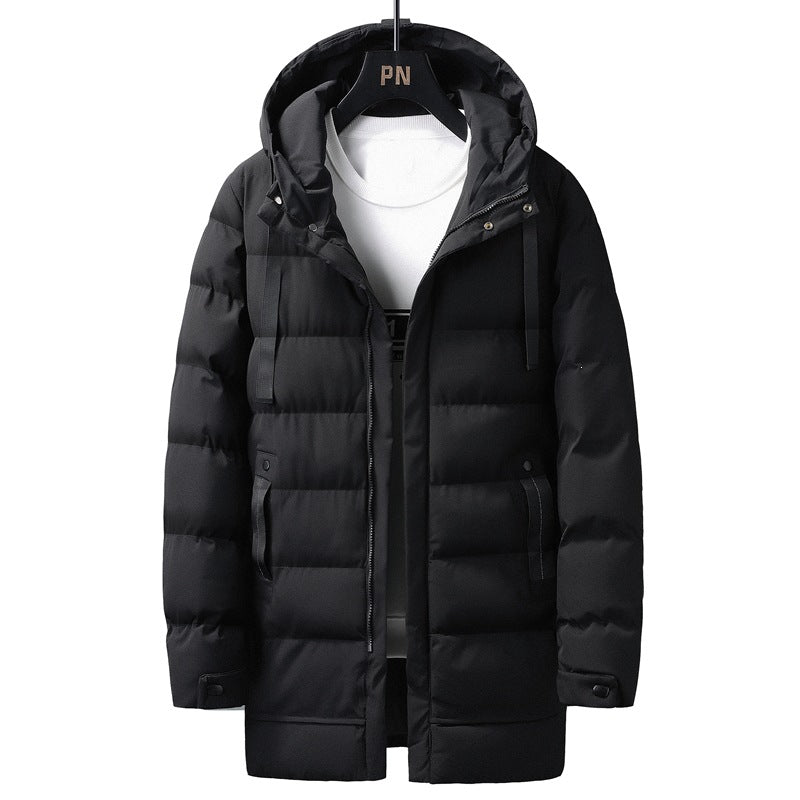 Herren Lange gestepptes Thermo-Parka mit Kapuze, Reißverschluss & Utility-Taschen Echoarchiv