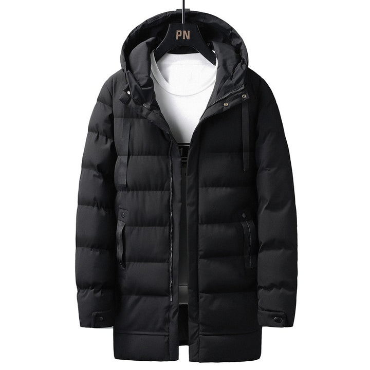 Herren Lange gestepptes Thermo-Parka mit Kapuze, Reißverschluss & Utility-Taschen Echoarchiv