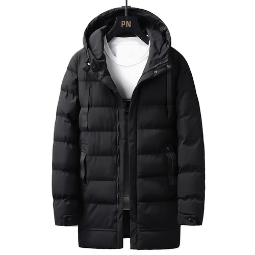 Herren Lange gestepptes Thermo-Parka mit Kapuze, Reißverschluss & Utility-Taschen Echoarchiv