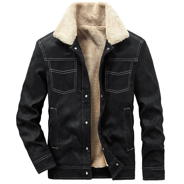 Herren Wildleder‑Optik Truckerjacke mit Teddyfutter und Druckknopfverschluss Echo Archiv