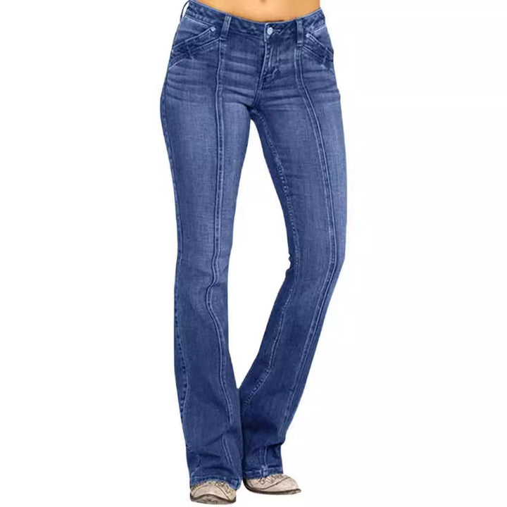 Damen nan weite Schlagjeans mit hochgeschnittener Taille, figurbetontem Hüftschnitt und elastischem Denim Echo Archiv