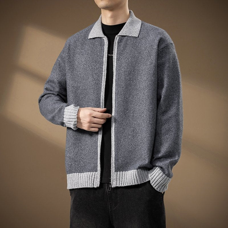 Herren Strickjacke mit durchgehendem Reißverschluss und kontrastgeripptem Saum Echo Archiv