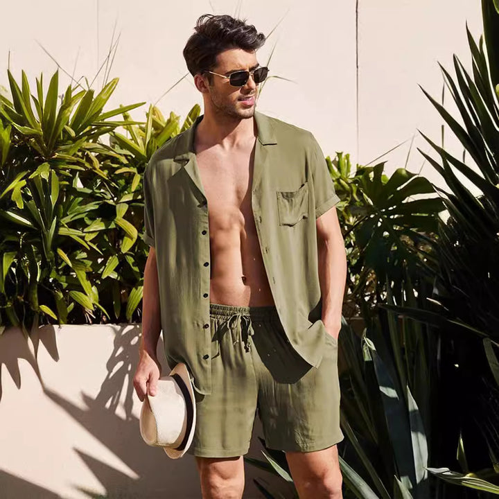 Herren Lässiges Kurzarm-Hemd und Shorts Set Echoarchiv