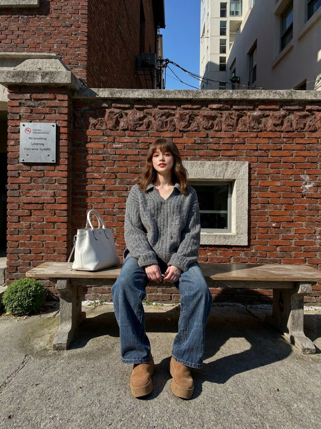 Damen Oversize-Grobstrick-Set mit Polokragen und Midirock Echoarchiv