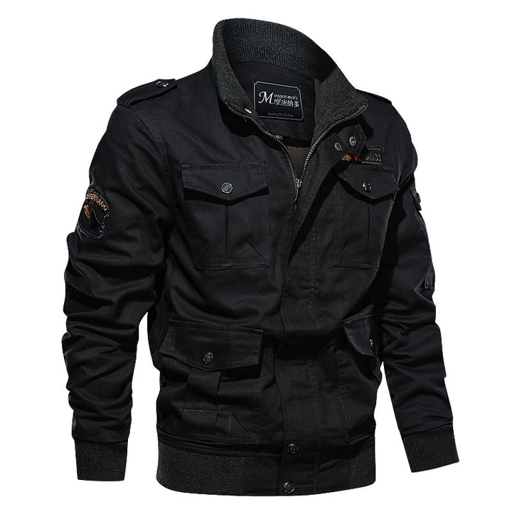 Herren Militärinspirierte Canvas‑Fieldjacke mit Epauletten, Mehrfach‑Taschen und geripptem Bund Echoarchiv