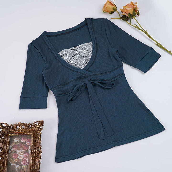Damen Wickeloberteil mit raffinierter Frontschnürung und eleganten Ärmelabschlüssen Echo Archiv