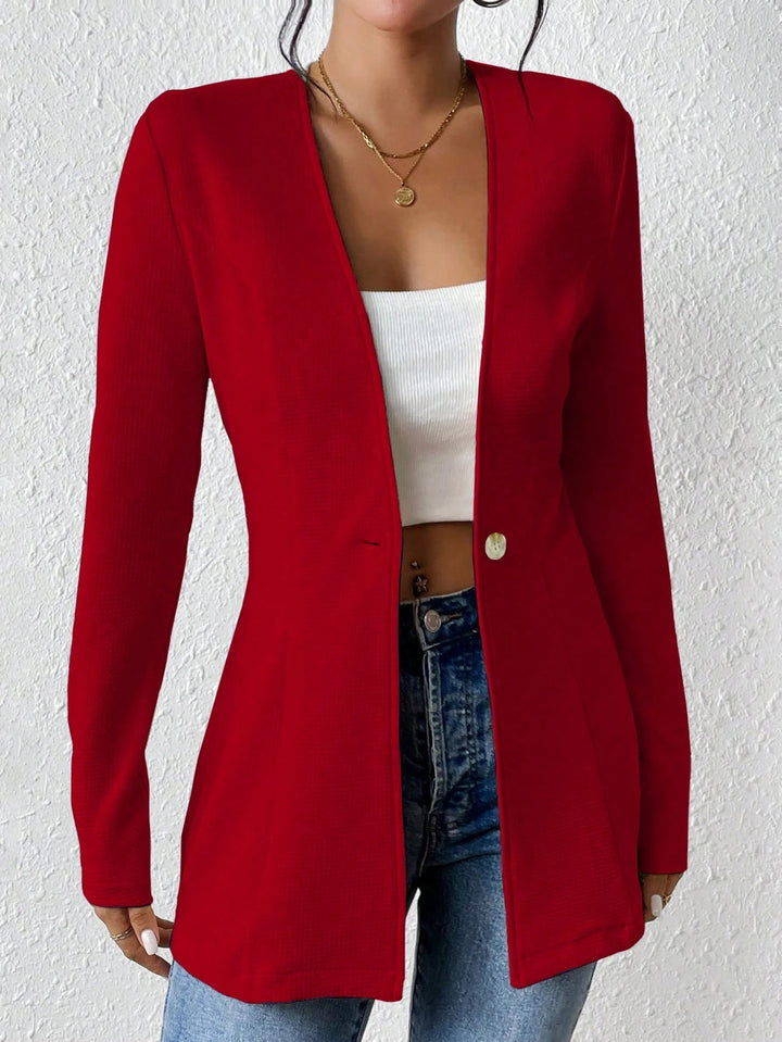 Damen Taillierter kragenloser Longblazer mit Ein-Knopf-Verschluss Echo Archiv