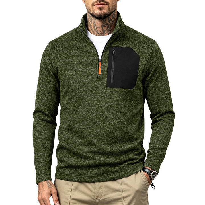 Herren Texturierter Troyer-Pullover mit halbem Reißverschluss und Brust-Zip-Tasche Echoarchiv