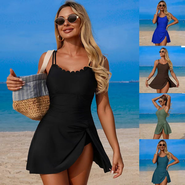 Damen Schwimmanzug mit modischem Cut-Out und asymmetrischem Rock Echo Archiv