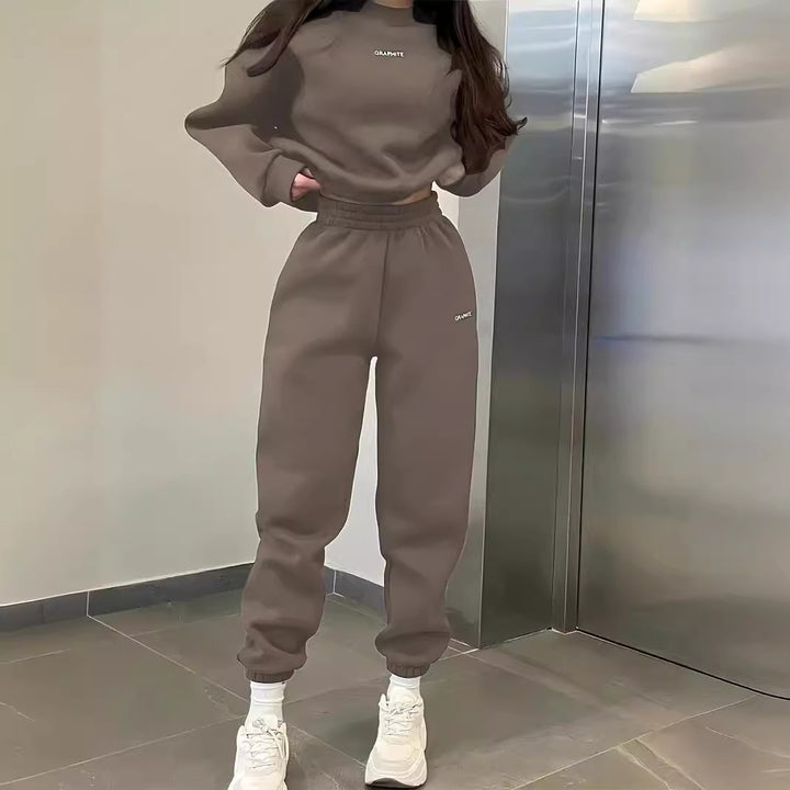Damen nan Oversized kurz geschnittenes Sweatshirt mit High Waist Fleece Jogginghose Set Echo Archiv