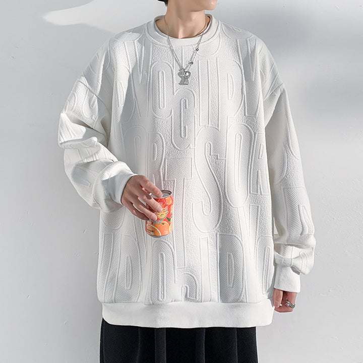 Herren Oversized Strukturiertes Strick-Sweatshirt mit geprägtem Ton-in-Ton-Lettering Echoarchiv