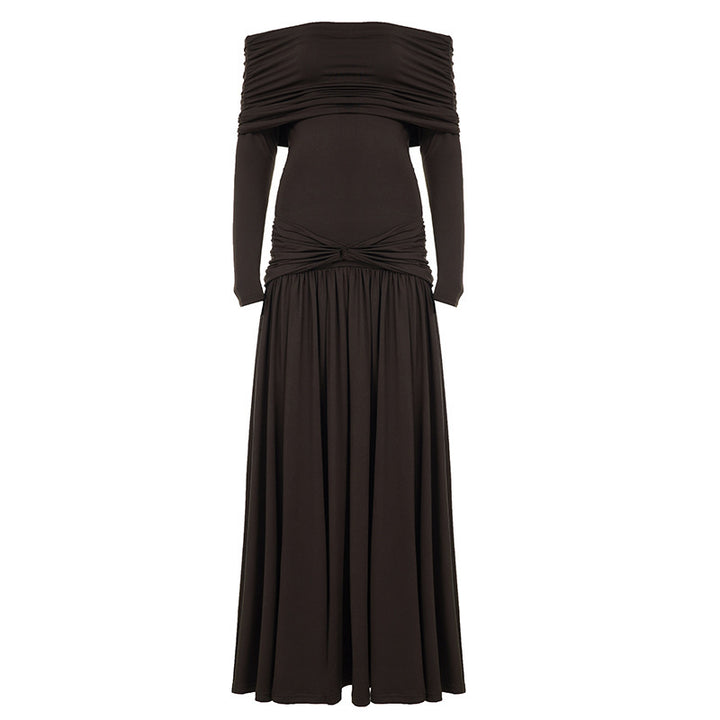 Damen Elegantes Langkleid mit gekreuztem Tailleneinsatz und schulterfreiem Ausschnitt Echo Archiv