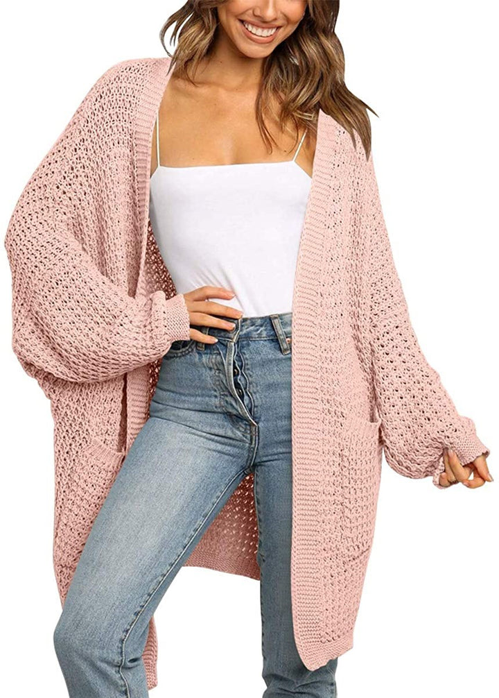 Damen Langer Offener Grobstrick-Cardigan im Cocoon-Schnitt mit Eingrifftaschen Echo Archiv