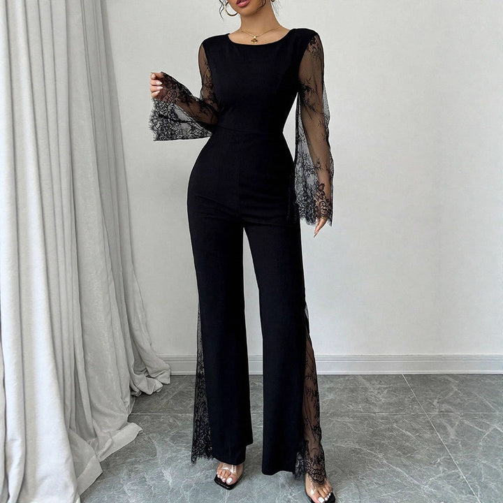 Damen Eleganter Jumpsuit mit schimmernder Spitze und weitem Bein Echo Archiv