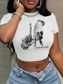 Damen Crop-Top mit künstlerischem Statement-Druck Echo Archiv