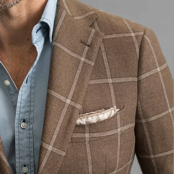 Herren kariertes Wollblazer mit feiner Textur und klassischen Details Echoarchiv