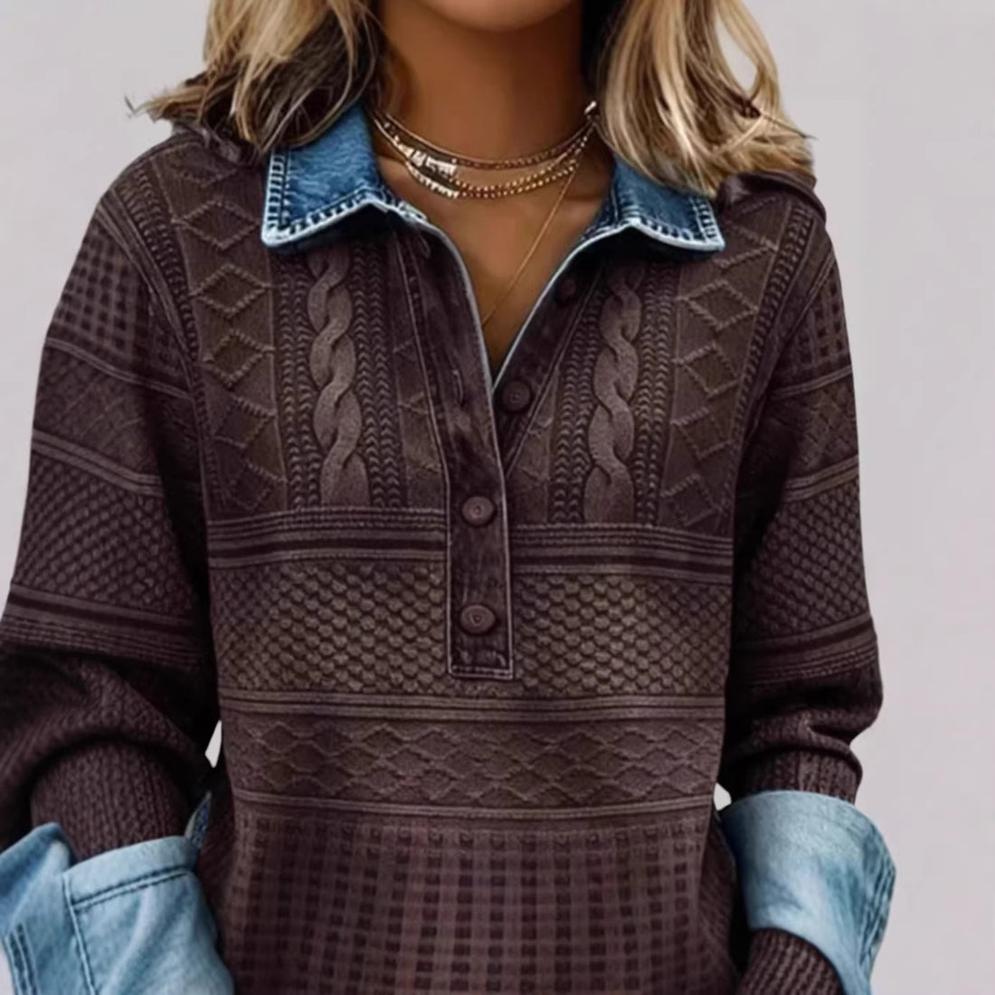 Damen Modischer Pullover mit Knopfverschluss – Mavelle