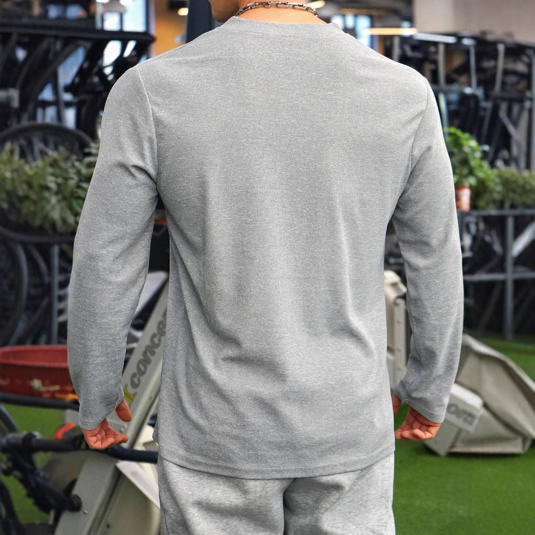 Herren Langarmshirt mit Knopfleiste und strukturiertem Design Echoarchiv