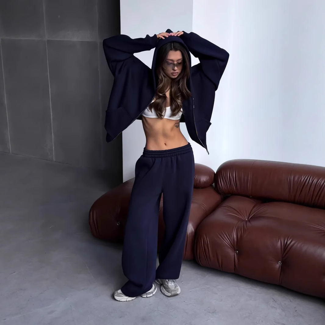 Damen Oversized Kapuzenjacke und Sweathose Set – Auréline