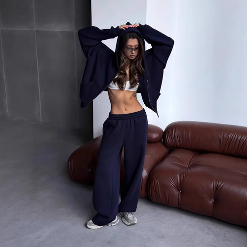 Damen Oversized Kapuzenjacke und Sweathose Set – Auréline
