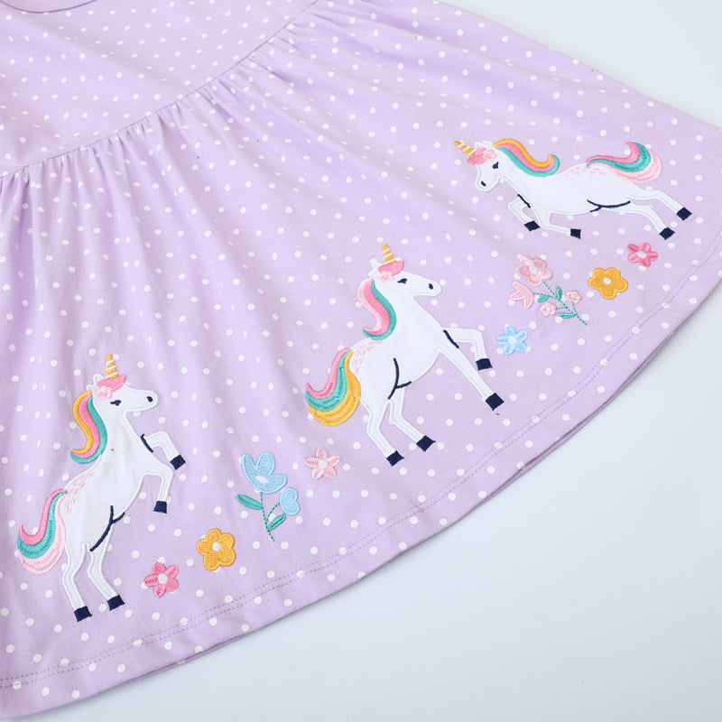 Mädchen Baumwollkleid mit bezaubernden Einhorn-Applikationen Echo Archiv