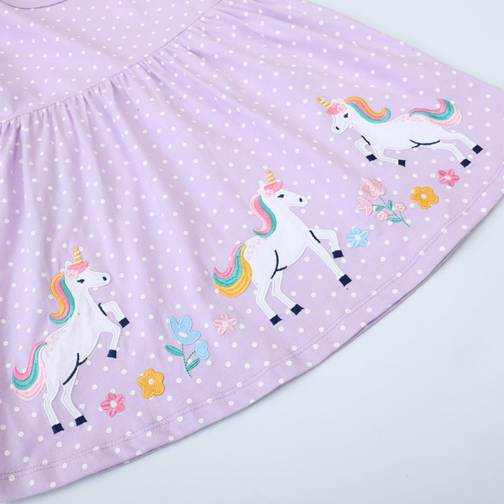 Mädchen Baumwollkleid mit bezaubernden Einhorn-Applikationen Echo Archiv