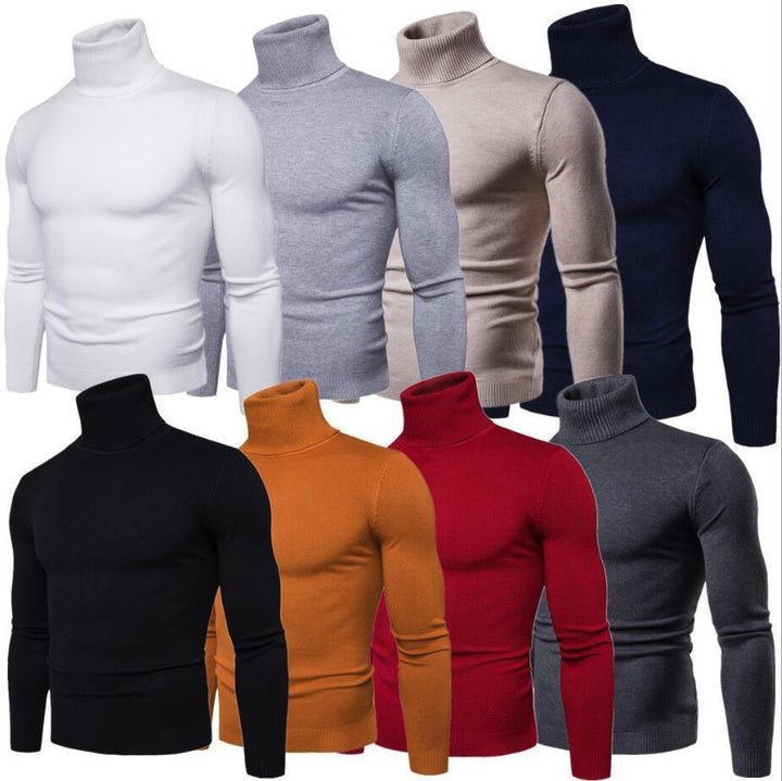 Herren Strickpullover mit hohem Kragen und schmalem Schnitt Echoarchiv
