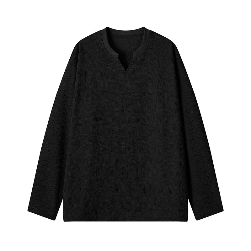 Herren Feinstrukturiertes Langarmshirt mit Stehkragen und V‑Einsatz Echo Archiv